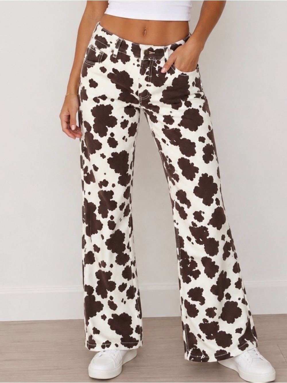 Cali 1850 Brown and White Cow Print Wide Leg Pants western SZ 9 NEW - Picture 1 of 9
